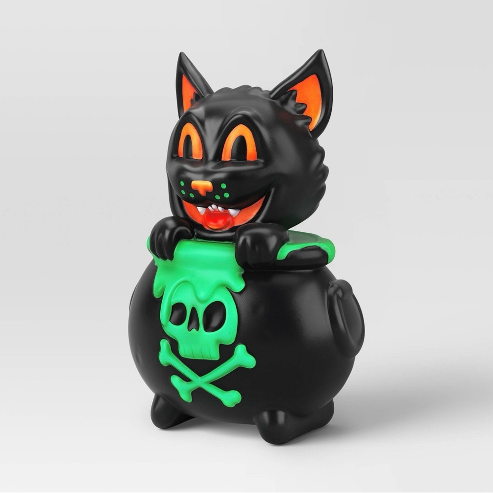 New Halloween Black Cat in Cauldron Blow Mold - Picture 2 of 3